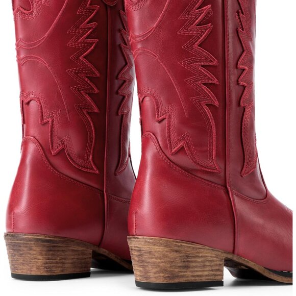 Cowgirl Western Boots Faux Leather Women 7.5 Mid Calf Snip Toe Embroidered - Picture 4 of 8